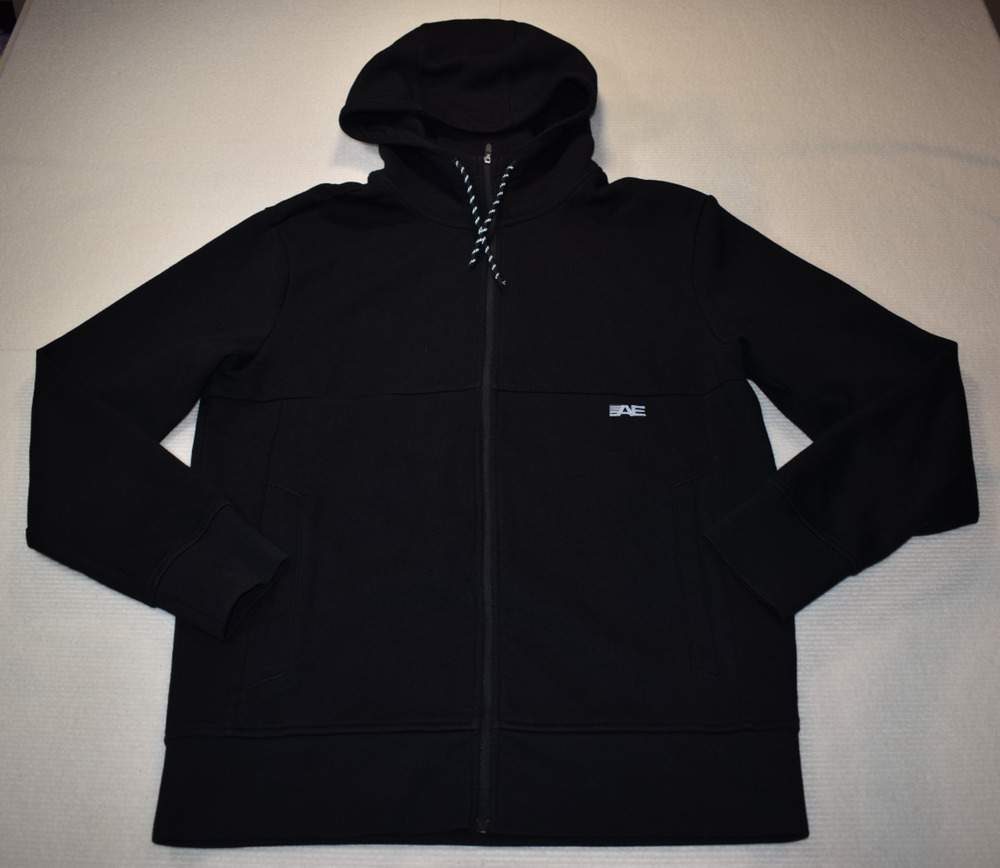 American Eagle Mens Small Black Full Zip Hoodie Stretch Hooded Sweatshirt Pocket